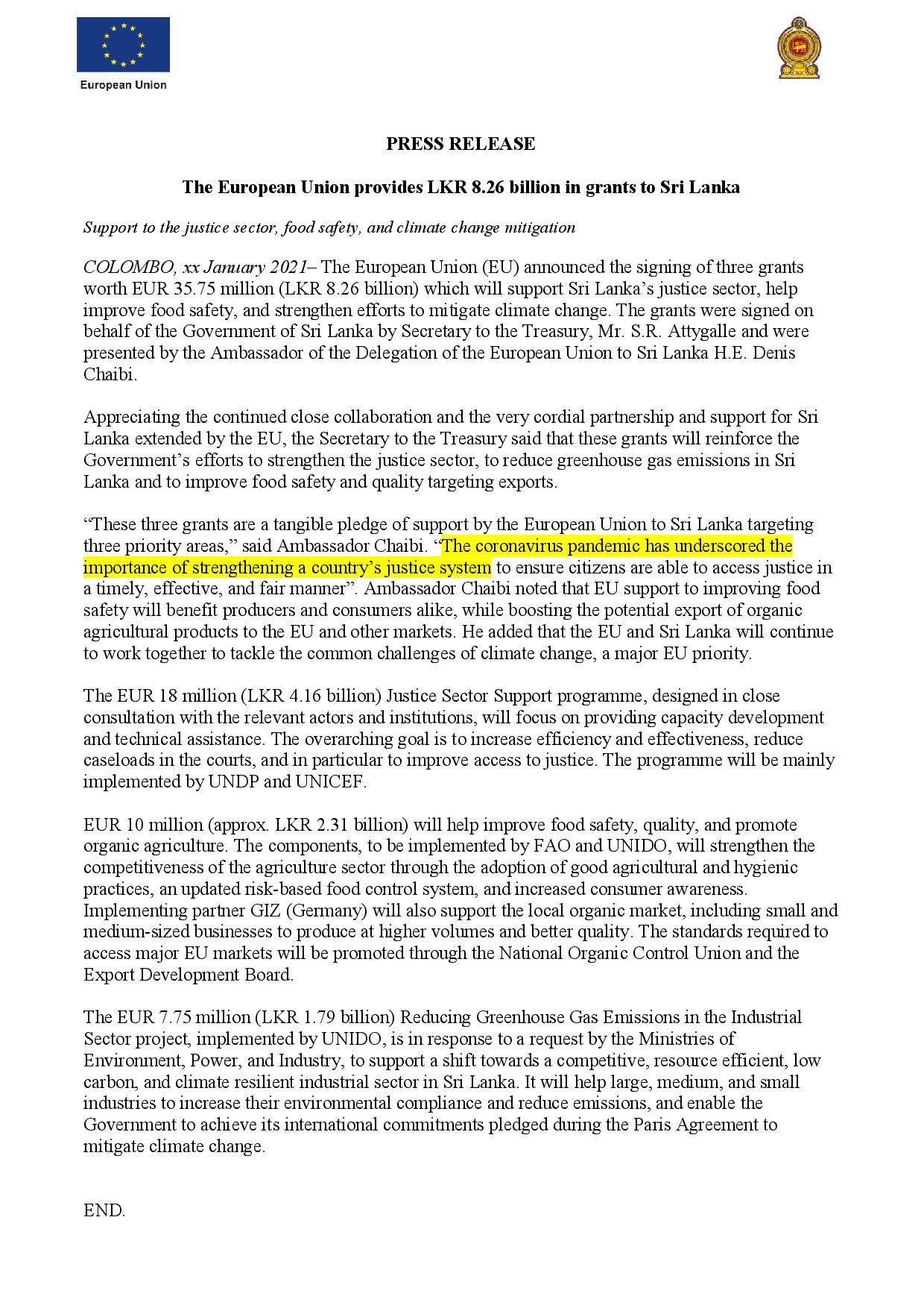 130121 The European Union provides LKR 8.26 billion in grants to Sri Lanka English page 001