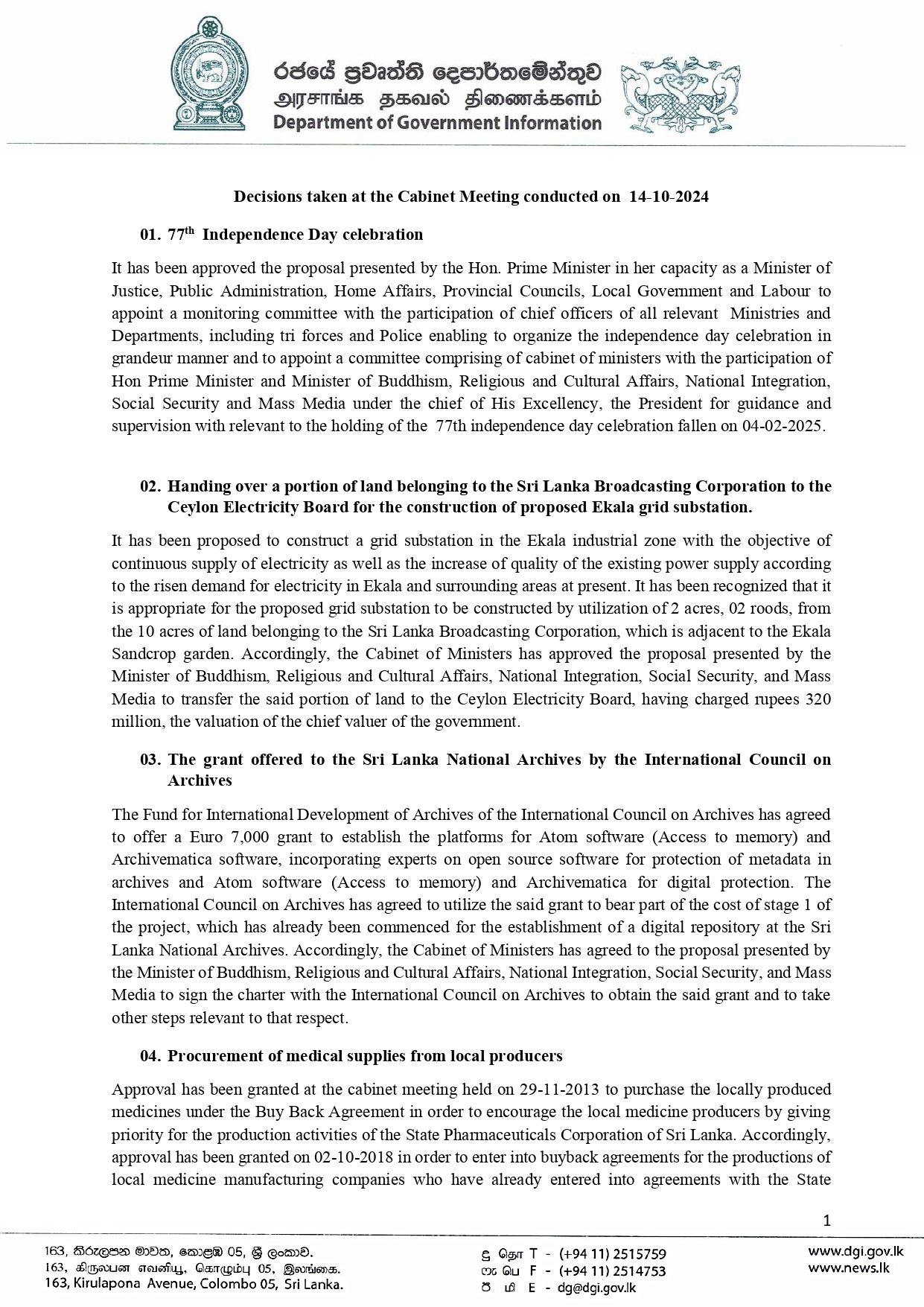 Cabinet Decisions on 14.10.2024 E 1 page 0001