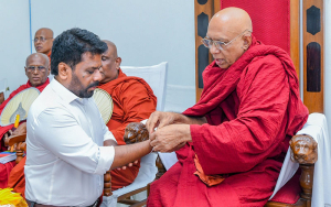 President Receives Blessings from the Chief Prelate of the Ramanna Maha Nikaya